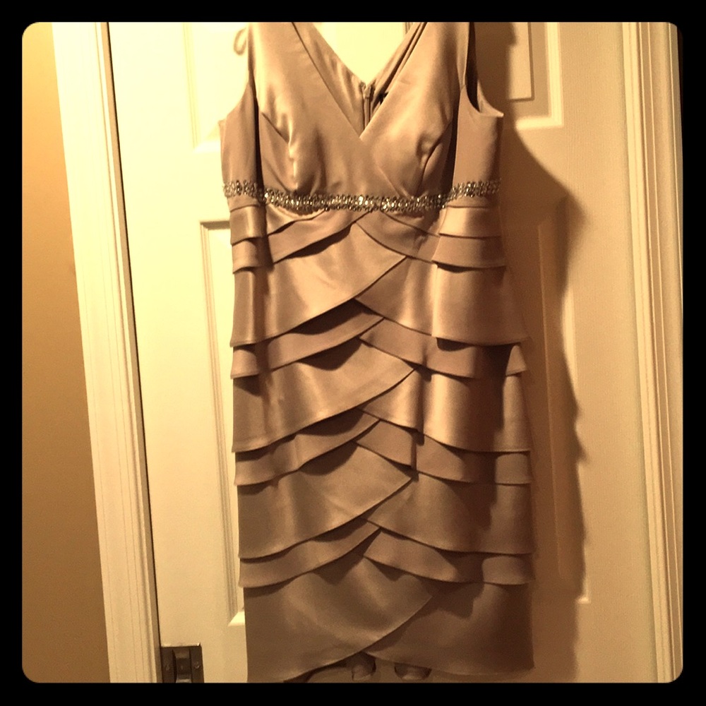 Champagne colored cocktail dress with rhinestones